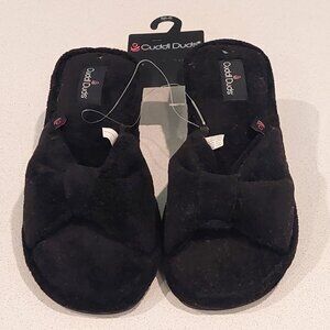 New Cuddl Duds Black Plush Terry Slide Slippers Size 5/6